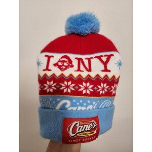Raising Cane's blue red Time's Square New York knit beanie